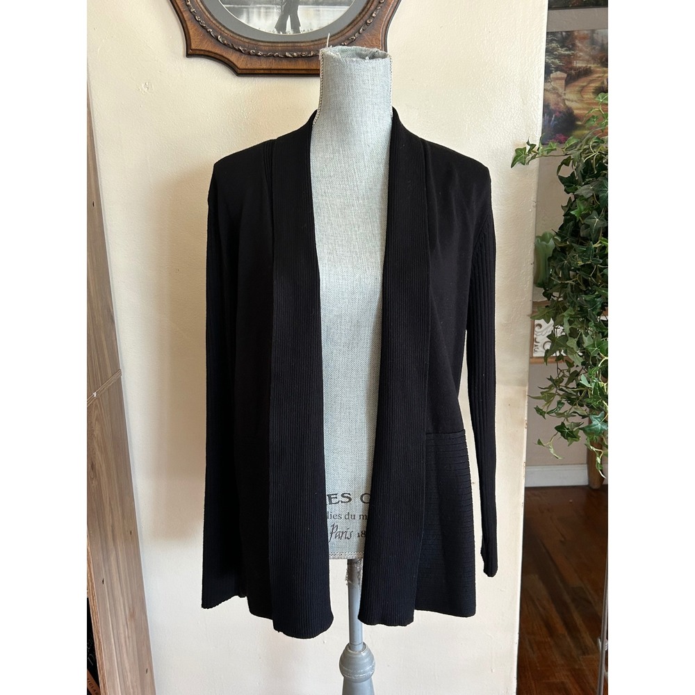 89th & Madison Cardigan Sweater Womens Large Black Excellent Open Front Casual